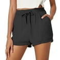 thumbnail image 1 of Tfken Women Shorts For Summer Drawstring Solid Color Mini Shorts With Pockets Casual Daily Wear Female Leisure Clothes Black, 1 of 9