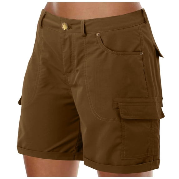 Tfken Women Shorts For Summer Solid Color Button Cargo Shorts With Pockets Fashion Daily Wear Female Leisure Clothes Brown
