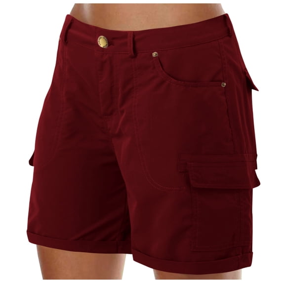 Tfken Women Shorts For Summer Solid Color Button Cargo Shorts With Pockets Fashion Daily Wear Female Leisure Clothes Red