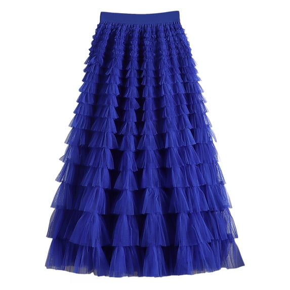 Tfken Women Skirts For Summer Elastic Waist Solid Color A Line Long Skirts Fashion Casual Female Comfortable Clothes Blue