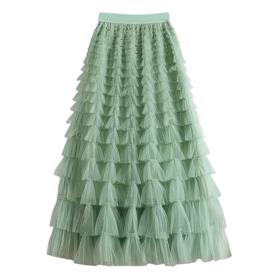 Tfken Women Skirts For Summer Elastic Waist Solid Color A Line Long Skirts Fashion Casual Female Leisure Clothes Green