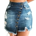 thumbnail image 1 of Tfken Women Skirts For Summer Solid Color Button Mini Ripped Denim Skirts With Pockets Trendy Daily Wear Female Leisure Clothes Blue, 1 of 8