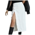 thumbnail image 1 of Tfken Women Skirts For Summer Solid Color High Waist Long Denim Skirts With Button Fashion Daily Wear Female Classic Clothes White, 1 of 9