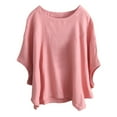 thumbnail image 1 of Tfken Women Tshirts For Summer Solid Color Crew Neck Batwing Sleeve Tops Fashion Casual Daily Wear Female Leisure Shirts Pink, 1 of 6