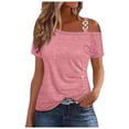 thumbnail image 1 of Tfken Women Tshirts For Summer Solid Color One Shoulder Strap Tops Trendy Casual Daily Wear Female Soft Shirts Pink, 1 of 8