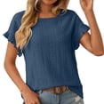 thumbnail image 1 of Tfken Women Tshirts For Summer Solid Color Short Sleeve Crew Neck Tops Breathable Daily Wear Female Soft Shirts Blue, 1 of 5