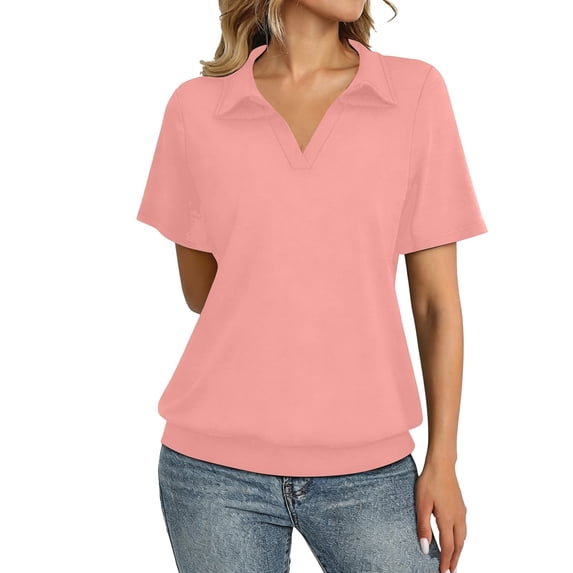 Tfken Women Tshirts Summer Short Sleeve V-Neck Tops Tees Loose Casual T-Shirts Ladies Comfy Clothes Outerwear Size S Pink