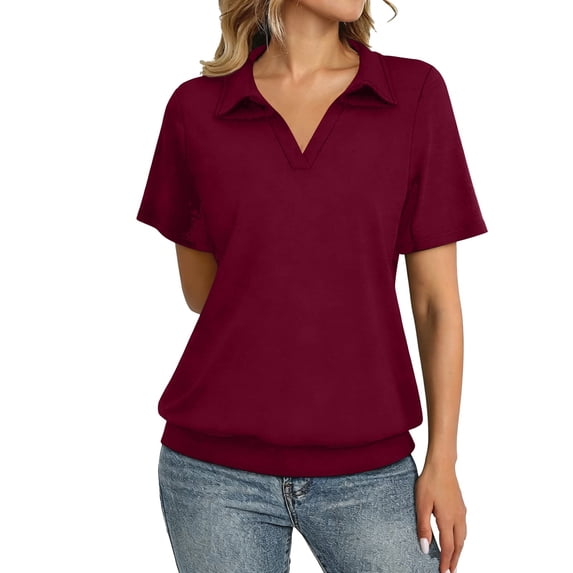 Tfken Women Tshirts Summer Short Sleeve V-Neck Tops Tees Loose Casual T-Shirts Ladies Trendy Clothes Outwear Size M Red