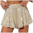 thumbnail image 1 of Tfken Womens High-Waisted Basic Shorts Stretch Wide-Leg Sequins Shorts Fashion Short Pants Trendy Elastic Waist Party Performance Ladies Comfy Clothes Gold, 1 of 6