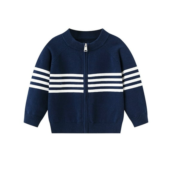 Tfken Zip-Up Sweaters For Toddler Toddler Size 2-3 Years Crew Neck Long Sleeve Zip-Up Daily Wear Autumn Blue Sweaters
