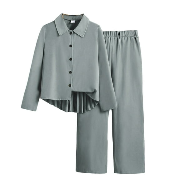 Tfken children girls outfit set Size 10-11 Years Dressy fashion Shirt Pant Solid Color Long Sleeve outfits sets Grey