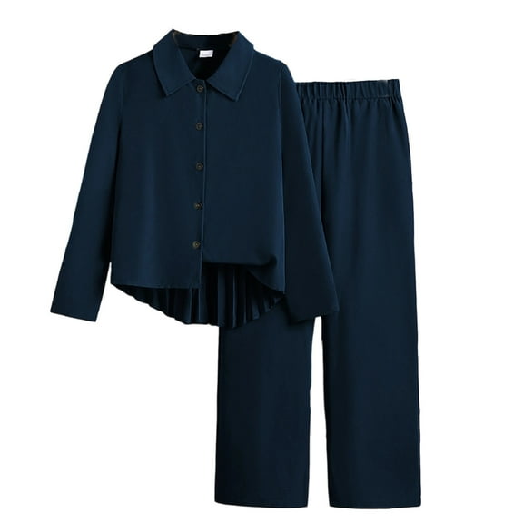 Tfken children girls outfits sets Solid Color outwear Shirt Pant 2Pc Long Sleeve Dressy Navy clothing set Size 7-8 Years