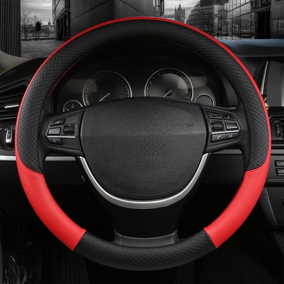 Tgbvmt 15.35 Inch Leather Car Steering Wheel Cover Four Season Universal Breathable Material Anti Slip Diamond Texture Embossed Design Fit for Thousands of Vehicle Models Auto Interior Accessory