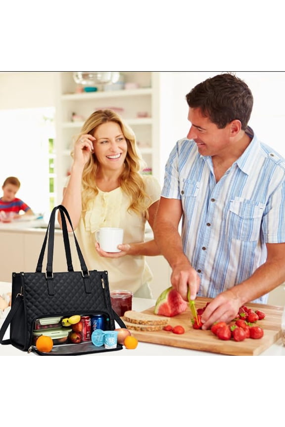 19L Insulated Picnic Bag 2-in-1 Convertible Shoulder Crossbody Bag Thickened Aluminum Film Leak-Proof Waterproof Large Capacity Bag 15.6" Laptop Anti-Theft Pocket for Outdoor Travel Office