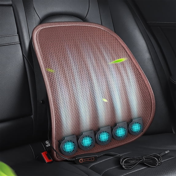 Tgbvmt 20.87 Inch Car Lumbar Support Cushion USB Fan Ventilation Summer Heat Dissipation Breathable Hollow Groove Waist Protection Silent Universal for Car Office Seat Comfort Accessory