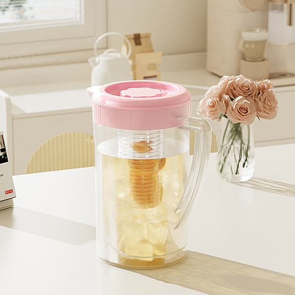 Tgbvmt 2L Cold Kettle Refrigerator Fruit Teapot Lemonade Drink Container with Lid Durable Plastic Iced Tea Pitcher for Kitchen Home Party Bar Easy Pour Wide Mouth Infuser High Temperature Resistant