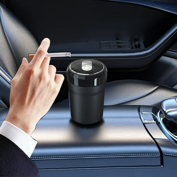 Tgbvmt 3.07In Car Ashtray One Click Open LED Lighting Ceramic Inner Liner Flame Retardant Odor Control Washable Interior Auto Smoking Tool for Cup Holder Vent Mount Car Home Office Vehicle Accessory