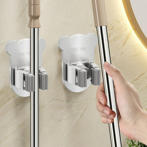Tgbvmt 304 Stainless Steel Mop Stand, No-Drill Bathroom Mop Holder, Strong Grip and Convenient Storage Solution for Mops, Brooms, and Cleaning Tools, Easy Installation for Organized Bathrooms