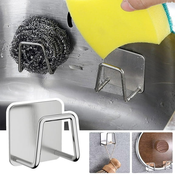 Tgbvmt 304 Stainless Steel Non-Perforated Sponge Storage Cup Kitchen Sink Organizer with Self-Adhesive Mount for Dishcloth Sponges Small Items Drying Rack Holder,Space-Saving Sink Organizer Kitchen
