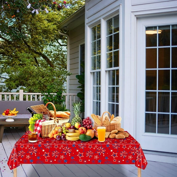 Tgbvmt 4th Of July Tablecloth, Flag Disposable Plastic Table Cover, Memorial Day and Independence Day Decorations, Red White Blue Color Scheme, Perfect for Holiday Parties and Outdoor Use