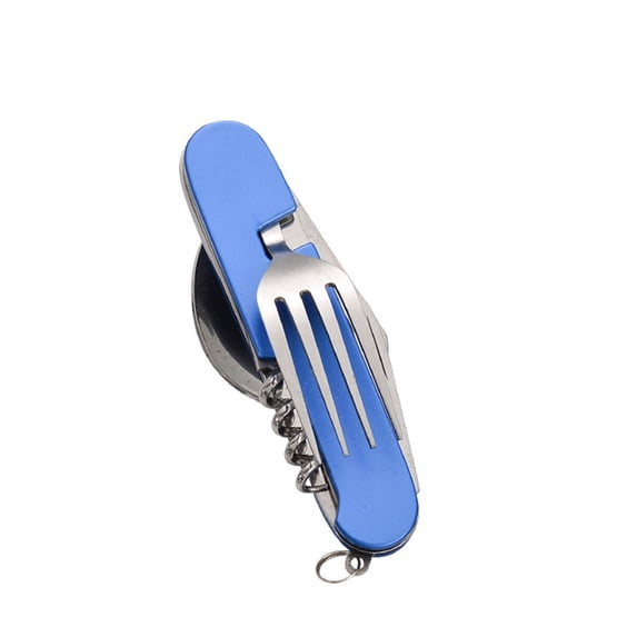 Tgbvmt 6-in-1 Multifunctional Camping Utensil Set Detachable Folding Knife Fork Spoon Bottle Opener Corkscrew Stainless Steel Compact Key Ring Design for Camping Fishing Hiking Outdoor Tableware Gift