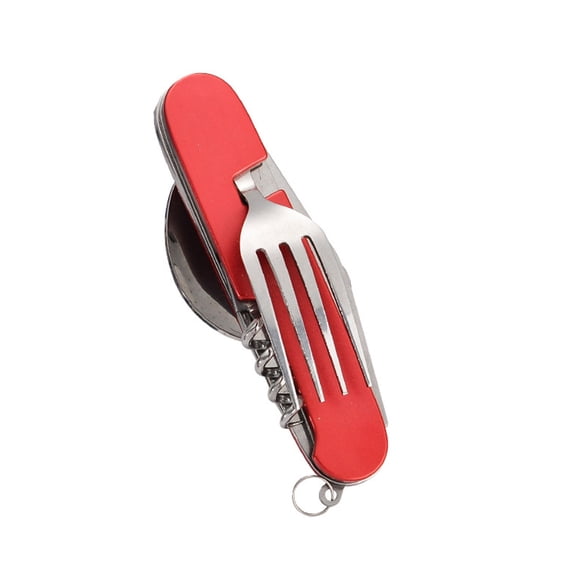 Tgbvmt 6-in-1 Multifunctional Camping Utensil Set Detachable Folding Knife Fork Spoon Bottle Opener Corkscrew Stainless Steel Compact Key Ring Design for Camping Fishing Hiking Outdoor Tableware Gift