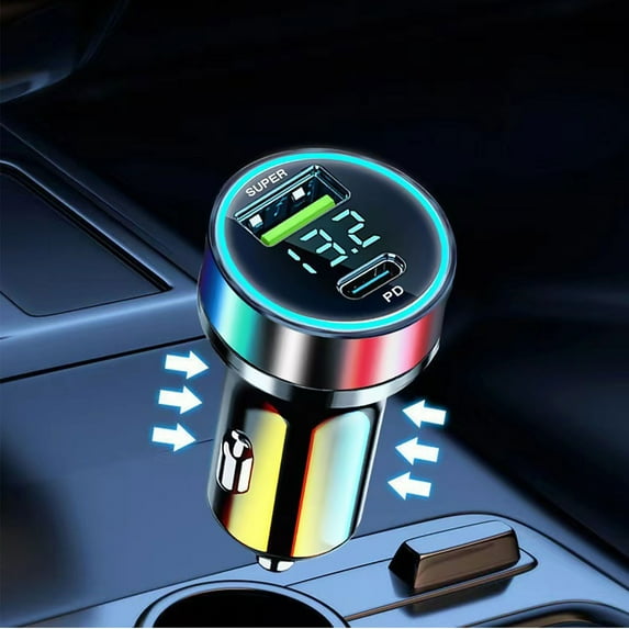 Tgbvmt 60W Car Charger with LED Display QC3.0 PD Fast Charging Dual USB Ports for Phones Tablets Dash Cams Cameras Other Smart Devices Multi-Function Vehicle Battery Charger for Quick Safe Charging