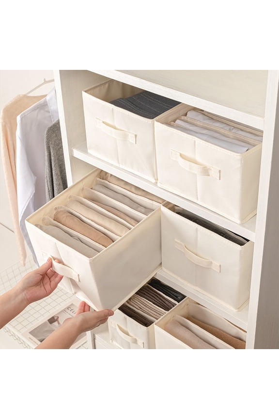 7-Compartment Oxford Cloth Jeans Drawer Organizer Washable Foldable Stackable Clothing Storage Box With PP Board Support For Trousers Leggings T-Shirts Wardrobe Closet Home Organization