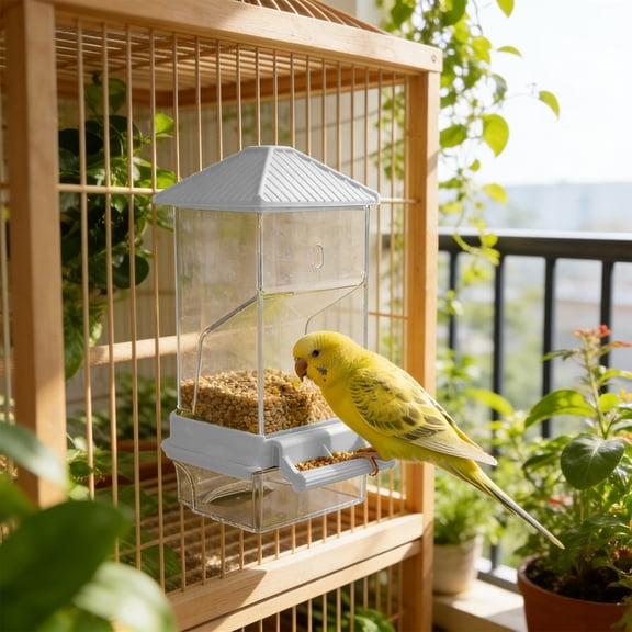 Tgbvmt Automatic Transparent Parrot Feeder 7.28In Wall Mounted Moisture Proof Sealed Anti Spillage Auto Refill for Small Birds Parrots Cage Home Outdoor Feeding Pet Bird Supplies Decor