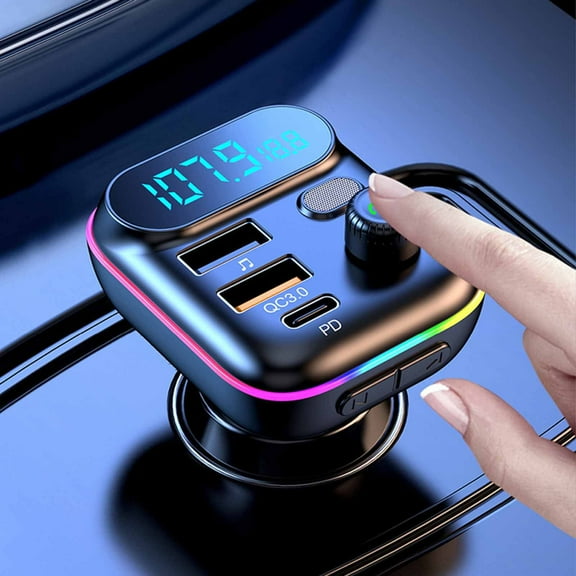 Tgbvmt Bluetooth 5.0 FM Transmitter for Car MP3 Player Hands-Free Calling with Dual USB Fast Charging Ports Up to 3.1A and Navigation Voice Broadcast for Car Audio System Compatible with Smartphones