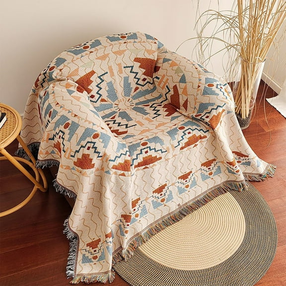 Tgbvmt Boho Style Sofa Blanket Tablecloth, Super Soft Breathable Geometric Pattern Throw for Couch Recliner Bed, Cozy Warm Lightweight Home Decor for Living Room Bedroom Picnic Use