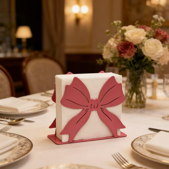 Tgbvmt Bow Knot Napkin Holder Desktop Tissue Organizer 3.94 In Stylish Decorative Design Organizer For Napkins Tissues Dining Table Restaurant Cafe Living Room Office Home Decor Holders