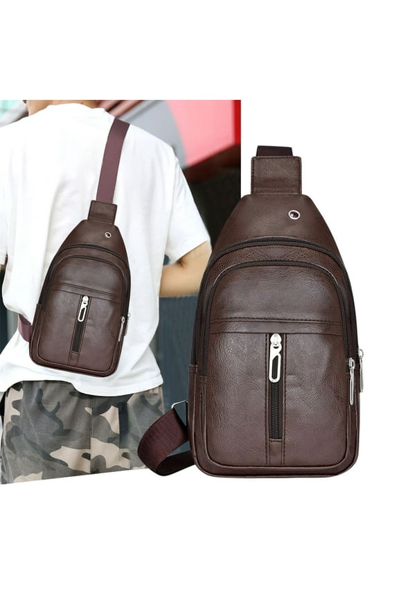 Canvas Sling Bag Crossbody Backpack Casual Rucksack Men Travel Storage Bag Adjustable Strap Back Panel Multi Layer Storage Daily Carry Gear Hike Cycle Walk Commute Gym Outdoor Trip Gift Pick