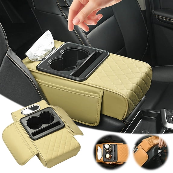 Tgbvmt Car Armrest Box Pad Multifunctional Three-in-One Elbow Cushion Tissue Box Holder Storage Bag Universal Fit for Most Vehicles Center Console Elegant Interior Easy Installation Car Organizer
