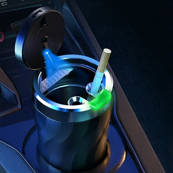 Tgbvmt Car Ashtray with LED Light, Press Open Cover for Cigarettes, Night Light Car Ashtray Can Hold 60-80 Cigarettes, Portable Car Ashtray with Odor Lock and Automatic Lighting for Cars Offices.