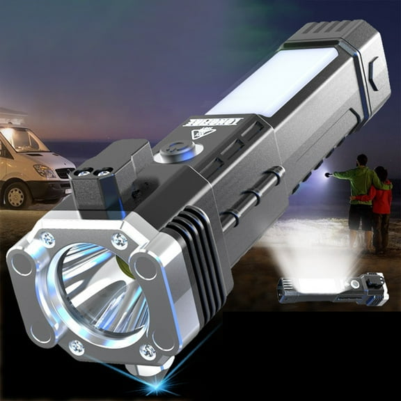 Tgbvmt Car Emergency Flashlight Rechargeable Multifunctional Window Breaking Tool High Brightness Side Light Waterproof Flashlight for Roadside Emergencies Camping Home Safety Outdoor Lighting