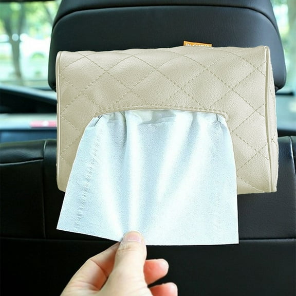 Tgbvmt Car Mounted Tissue Box Leather Tissue Holder for Car Interior Accessories Stylish Convenient and Space-Saving Car Seat Back Tissue Bag with Elastic Strap for Easy Installation