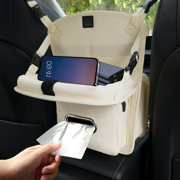 Tgbvmt Car Storage Bag Hanging Leather Multi-Functional Interior Organizer with Adjustable Compartments for Car Interior, Stylish Leather Design for Easy Access to Personal Items and Accessories