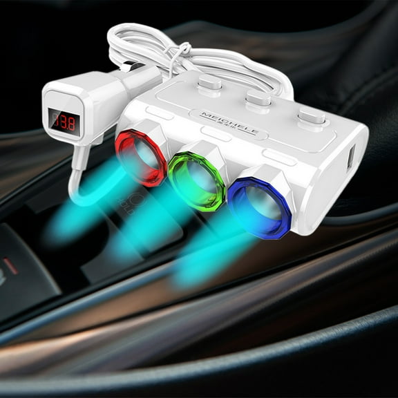 Tgbvmt Car USB Expansion Adapter with Voltage Display 12V Power for Car Electronics 3 Lighter Ports for Heating Cups Vacuum Cleaners Car Refrigerators and More Perfect Sedans SUVs Off-Road Vehicles