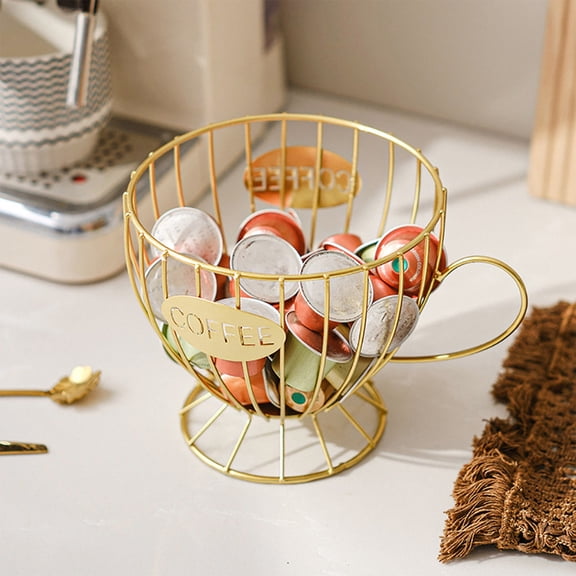 Tgbvmt Coffee Pod Storage Basket 7.5x5.5 Inches Unique Coffee Cup Shaped Organizer Versatile Space Saving Holder for Kitchen Coffee Station Snacks Tea Bags Housewarming Gift Home Decor