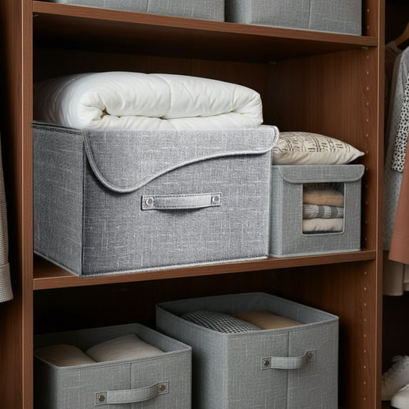 Tgbvmt Curved Cover Cotton and Linen Storage Box, Foldable Polyester Organizer with Strong Handles, Reinforced Seams, Multi-Scene Use for Toys, Clothing, Sports Gear, Waterproof and Easy to Clean