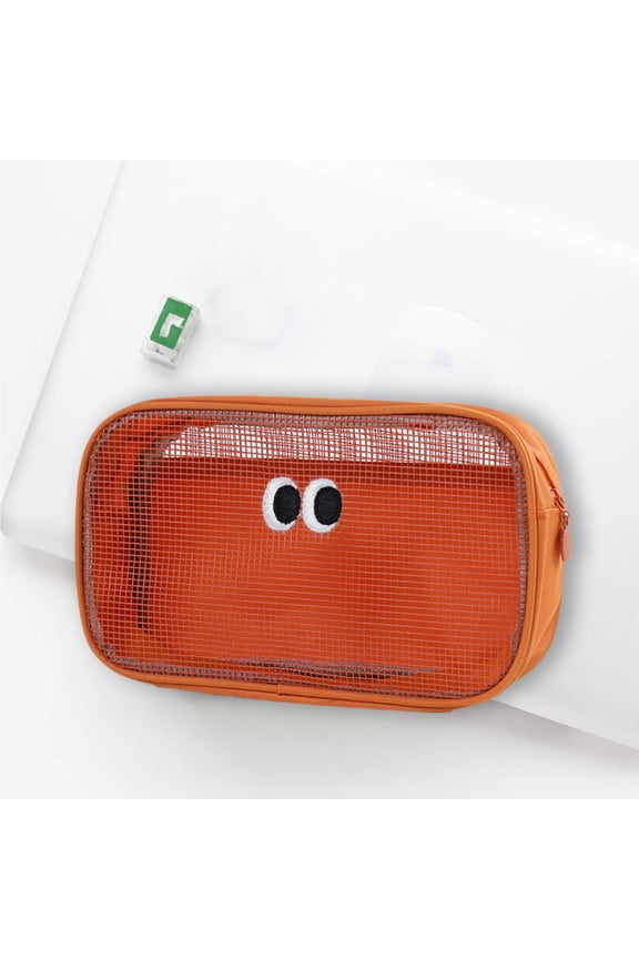 Cute Big Eyes Mesh Makeup Bag Large Capacity Travel Organizer Cosmetic Pouch Sundries Storage Digital Accessories Multi Functional Breathable Portable Lightweight for Daily Use