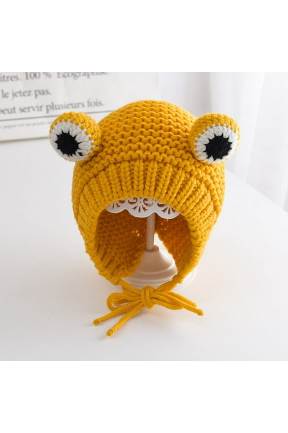 Cute Frog Eye Warm Knitted Hat Polyester Material Adjustable Drawstring Elastic 45-49cm Head Circumference Autumn Winter Cold Protection Multiple Colors Daily Wear Thanksgiving Christmas Gifts