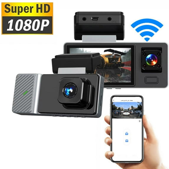 Tgbvmt Dash Cam with WiFi, 1080P FHD Car Driving Recorder, Front Inside Dual Lens, Infrared Night Vision and G-Sensor for Car Safety, App Remote Monitoring Loop Recording for Emergency Footage