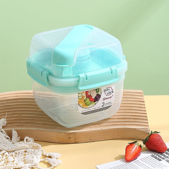 Tgbvmt Double Layered Bento Box Sealed Fresh-Keeping Lunch Box Portable Food Storage with Fork and Cutter Microwave Safe Convenient for Office or Travel Compact Design for Easy Carrying