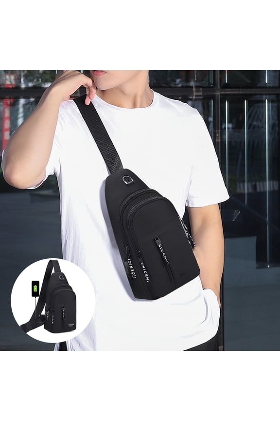 External USB Charging Chest Bag Men’s Waist Bag Shoulder Messenger Bag Portable Travel Bag USB Charging Port Lightweight Polyester Material for Hiking Work Commuting Shopping Outdoor Activity