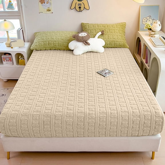 Tgbvmt Fall Winter Milk Velvet Fitted Sheet Thickened Thermal Anti-Static Fitted Sheet Full Coverage Jacquard Pattern Mattress Protector Soft Skin-Friendly for Home Bedroom Bedding Sleep Rest Decor