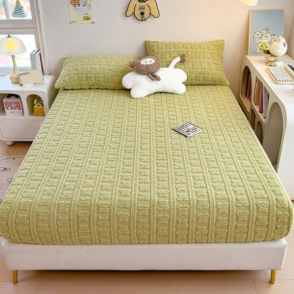 Tgbvmt Fall Winter Milk Velvet Fitted Sheet Thickened Thermal Anti-Static Fitted Sheet Full Coverage Jacquard Pattern Mattress Protector Soft Skin-Friendly for Home Bedroom Bedding Sleep Rest Decor