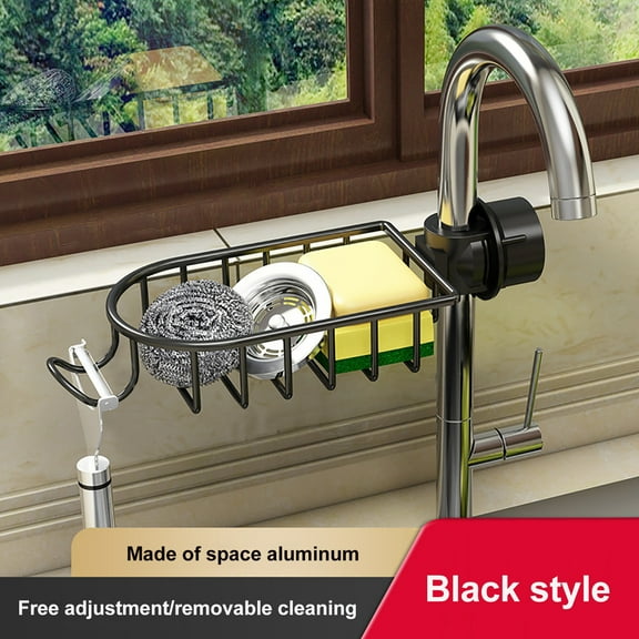 Tgbvmt Faucet Storage Rack, Adjustable Aluminum Sink Organizer for Sponges, Cloth, and Kitchen Tools, Easy Installation without Drilling, Rust-Proof Design for Hygienic and Convenient Storage