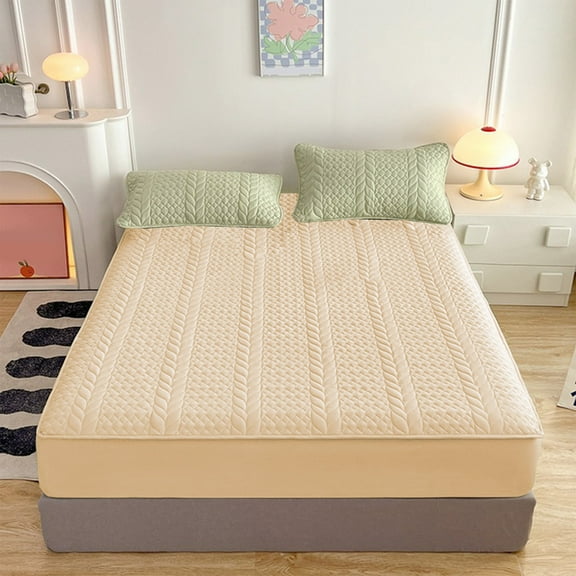 Tgbvmt Fitted Mattress Protector Cover, Winter Warm Breathable Non-Slip Quilted Protective Bed Sheet, Skin-Friendly Cotton for Comfort, Easy to Wash, Soft and Durable Mattress Cover for All Seasons
